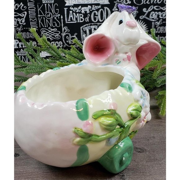 Easter Bunny Glazed Ceramic Dish Bowl Vase - Picture 3 of 10